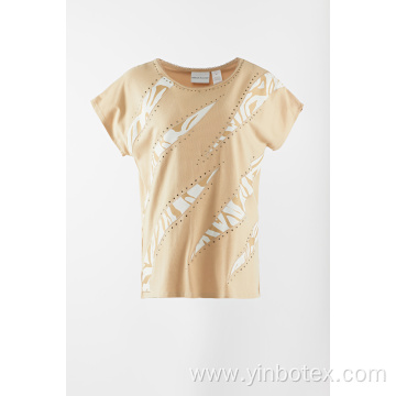 Applique solid T shirt with short sleeve